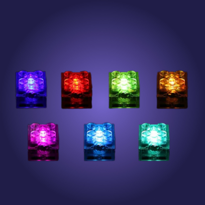 Set of colorful LED light cubes on a dark background