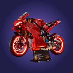 Lego Red motorcycle model on a dark blue background