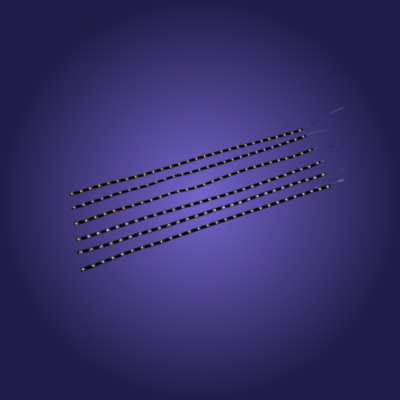 Set of thin metal rods on a dark blue background