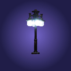 Model street lamp with lights on a purple background