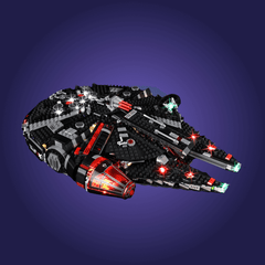 Toy spaceship model on a dark purple background