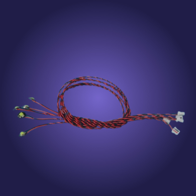 Braided wire with connectors on a purple background