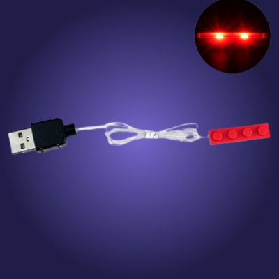 USB cable with a red LED light on a purple background