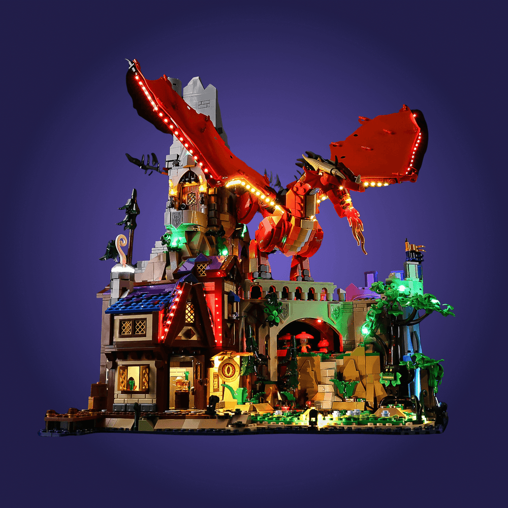 Lego 21348 with LED ligjhts on the dark blue background