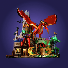 Lego 21348 with LED ligjhts on the dark blue background