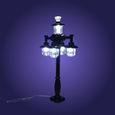 Decorative street lamp with multiple lights on a purple background