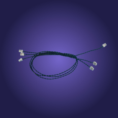 Braided green cord with white connectors on a purple background