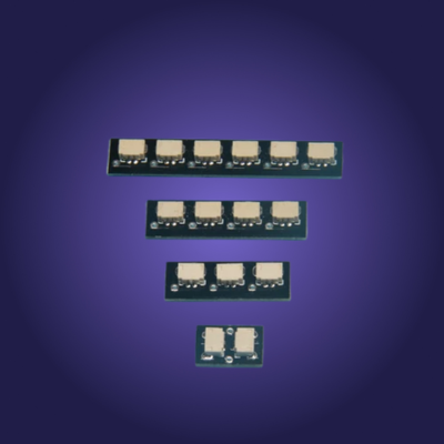 Set of electronic components on a purple background