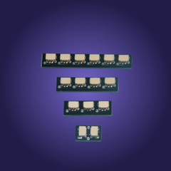 Set of electronic components on a purple background