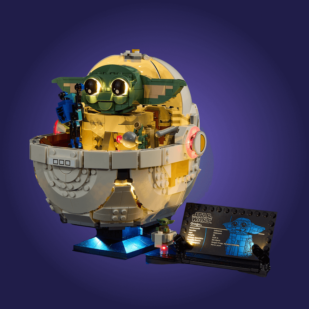 LEGO model of a character in a helmet with a dark blue background