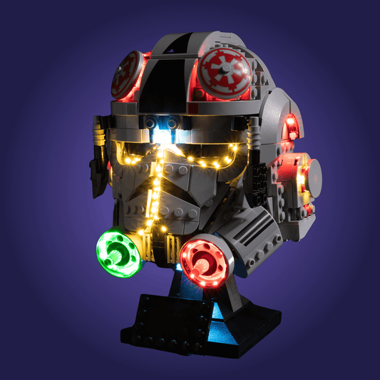 Toy helmet with LED lights on a dark background