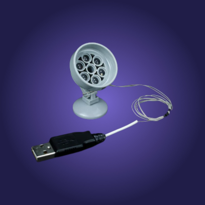 LED light fixture with USB cable on a purple background